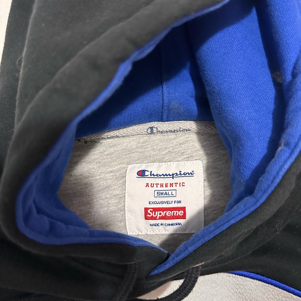 Supreme X Champion Center Logo Hoodie Embroidered Pullover Black Adult small - Picture 2 of 5